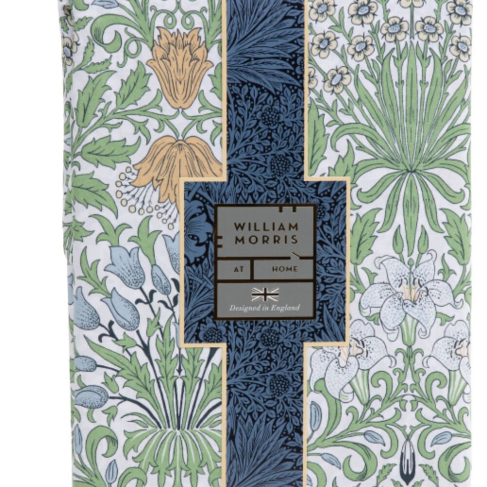 WILLIAM MORRIS England KING Cotton Sateen Garden Green Gold Duvet Cover 3pc